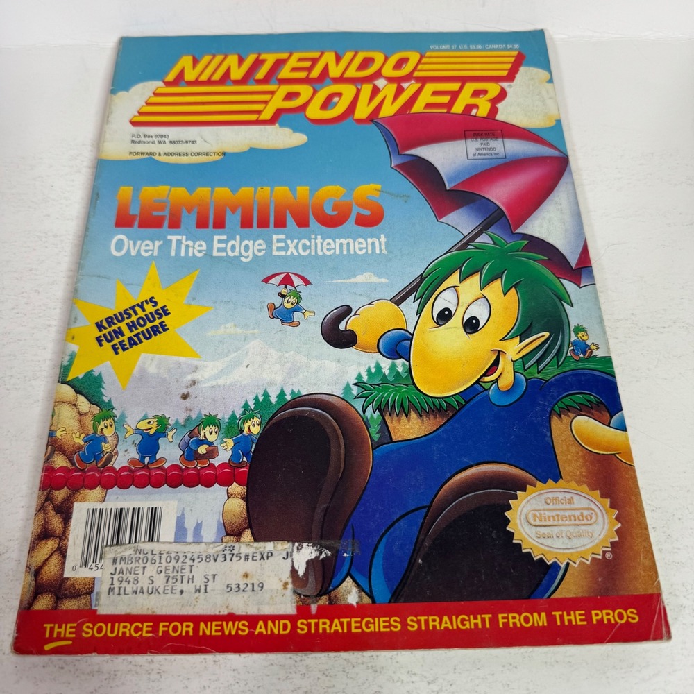Nintendo Power Magazine Volume 37 June 1992 Lemmings Poster Included